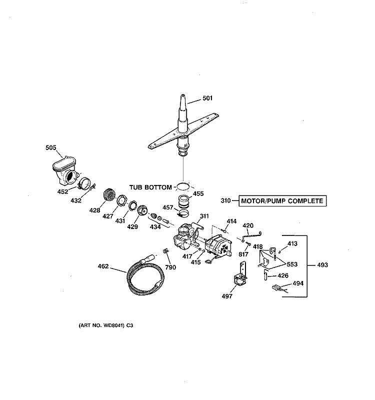 MOTOR - PUMP MECHANISM Diagram and Parts List for GSD4132Z07WW  General Electric Dishwasher