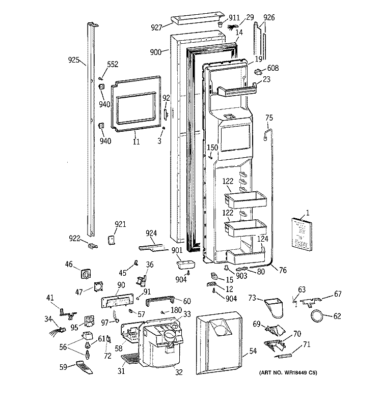 FREEZER DOOR Diagram and Parts List for TPG24BFDABB  General Electric Refrigerator