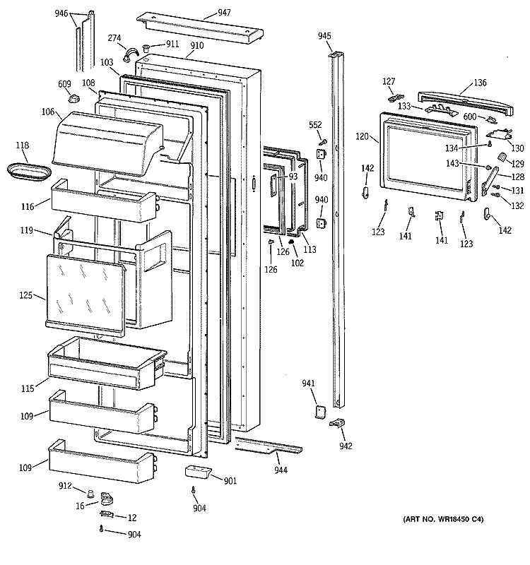 FRESH FOOD DOOR Diagram and Parts List for TPG24BFDABB  General Electric Refrigerator