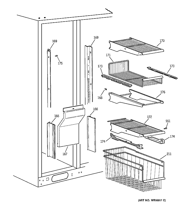FREEZER SHELVES Diagram and Parts List for TPG24BFDABB  General Electric Refrigerator