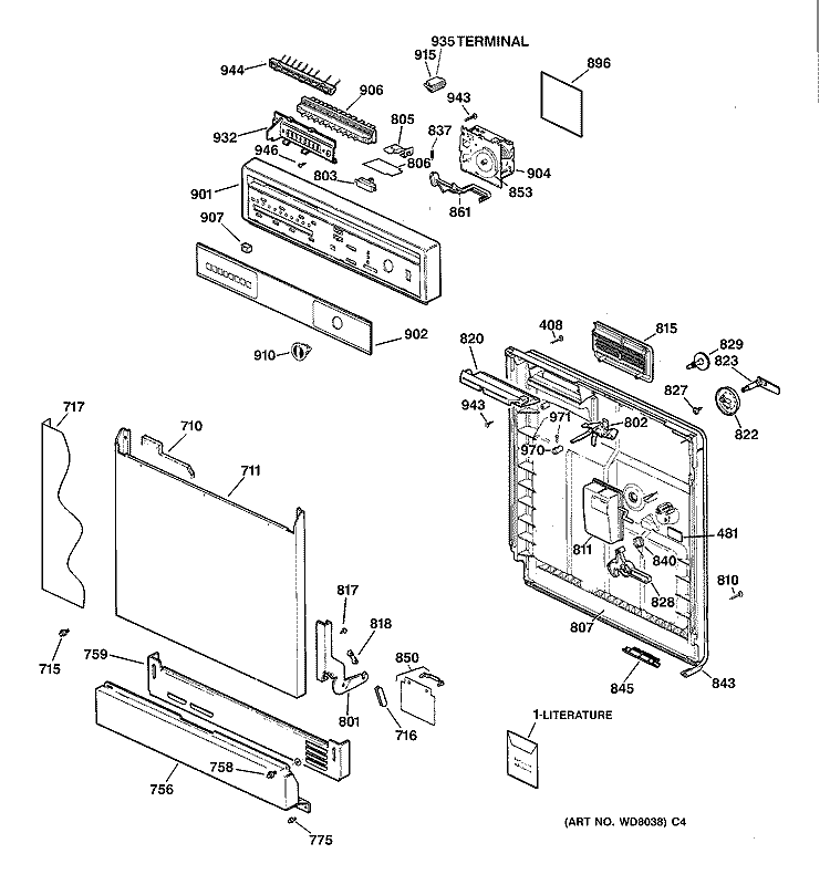 ESCUTCHEON & DOOR ASSEMBLY Diagram and Parts List for GSD3910C07AA  General Electric Dishwasher