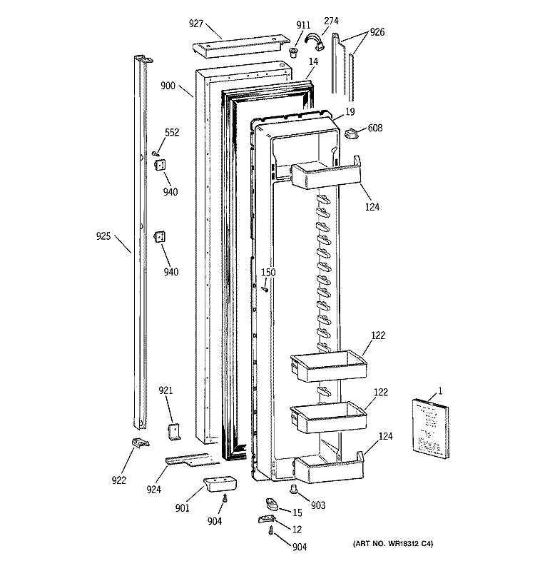 FREEZER DOOR Diagram and Parts List for TPJ24BIDAWW  General Electric Refrigerator