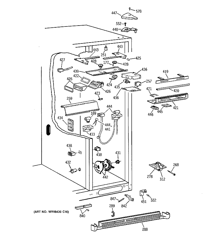 FRESH FOOD SECTION Diagram and Parts List for TPJ24BIDAWW  General Electric Refrigerator
