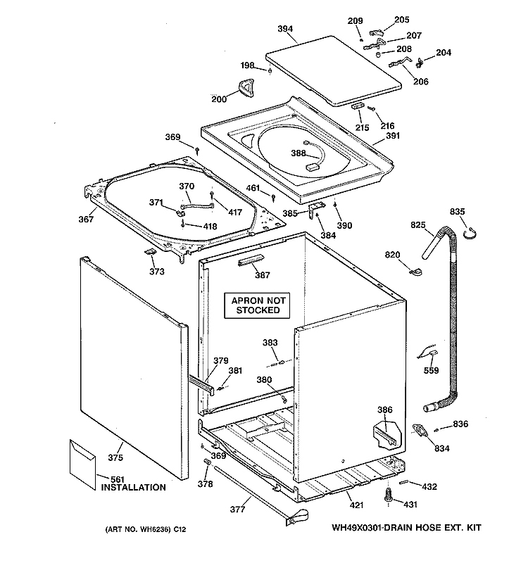 CABINET, COVER & FRONT PANEL Diagram and Parts List for VBSR2080W1AA  Hotpoint Washer