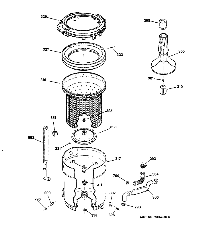 TUB, BASKET & AGITATOR Diagram and Parts List for VBSR2080W1AA  Hotpoint Washer