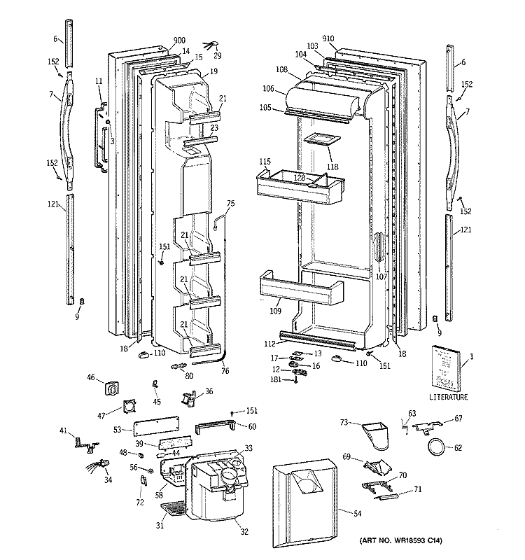 DOORS Diagram and Parts List for TFT26JWDAAA  General Electric Refrigerator