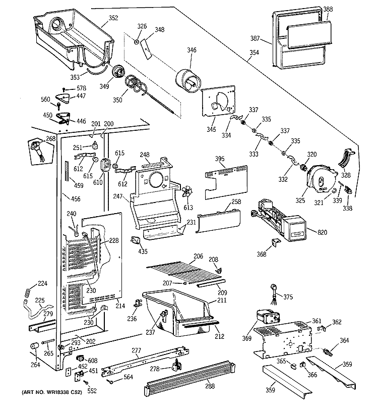 FREEZER SECTION Diagram and Parts List for TFT26JWDAAA  General Electric Refrigerator