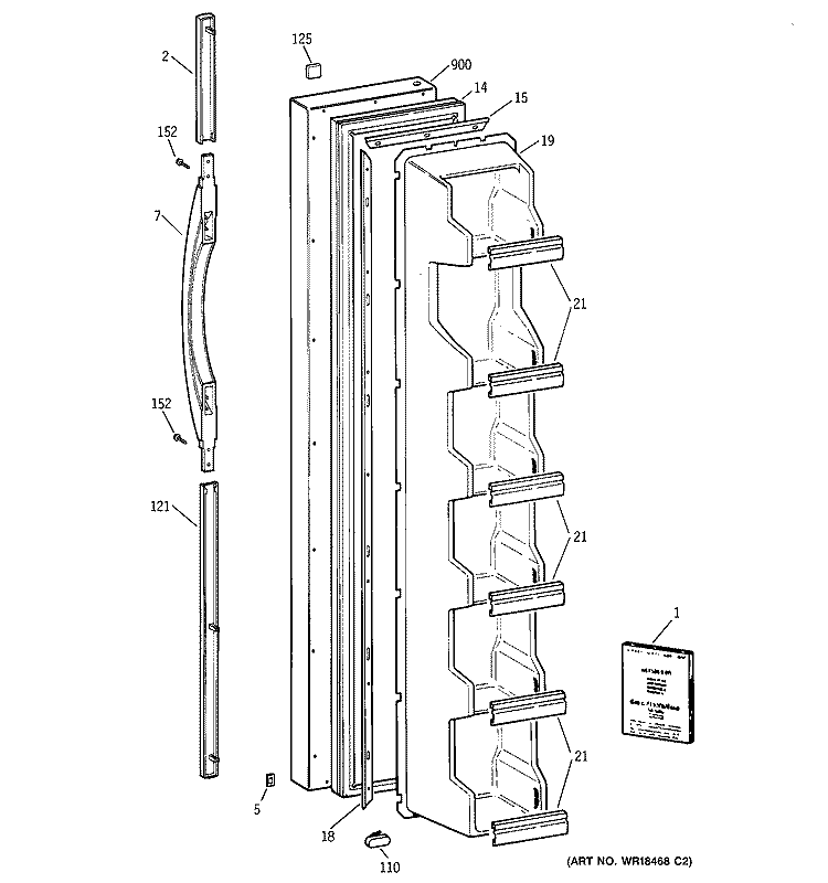 FREEZER DOOR Diagram and Parts List for TFX20SABKAA  General Electric Refrigerator