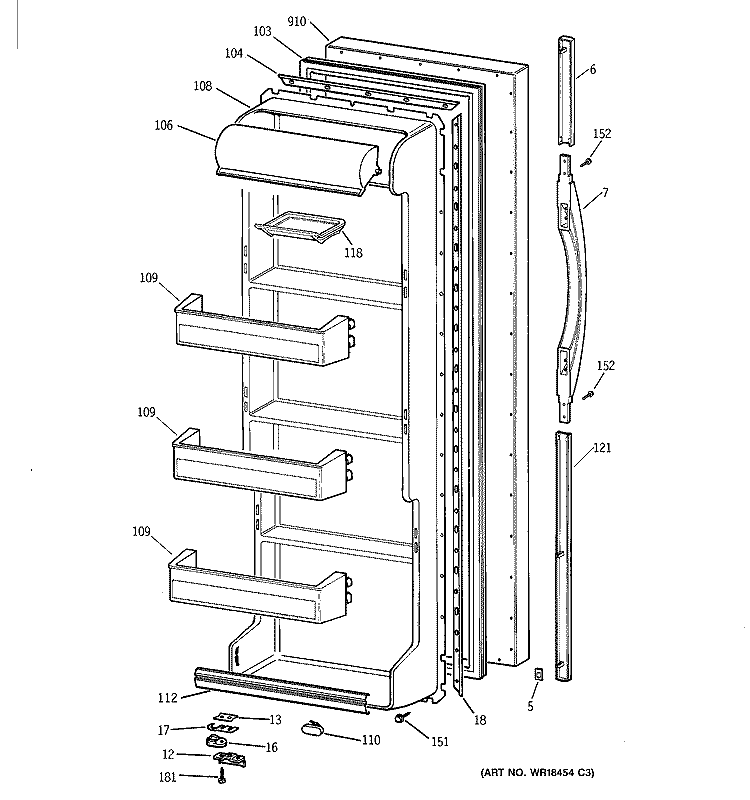 FRESH FOOD DOOR Diagram and Parts List for TFX20SABKAA  General Electric Refrigerator