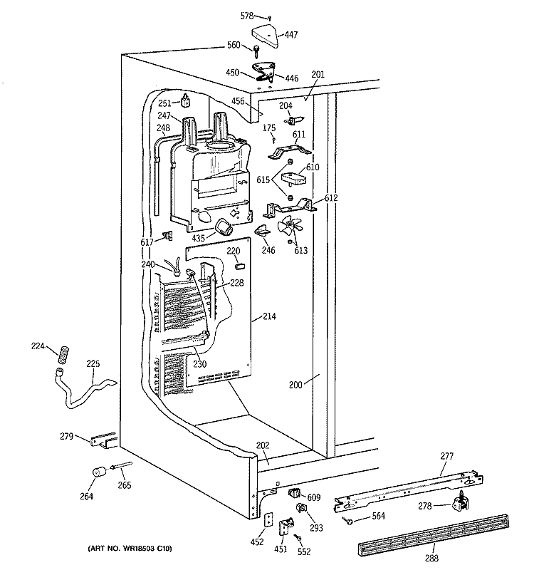 FREEZER SECTION Diagram and Parts List for TFX20SABKAA  General Electric Refrigerator