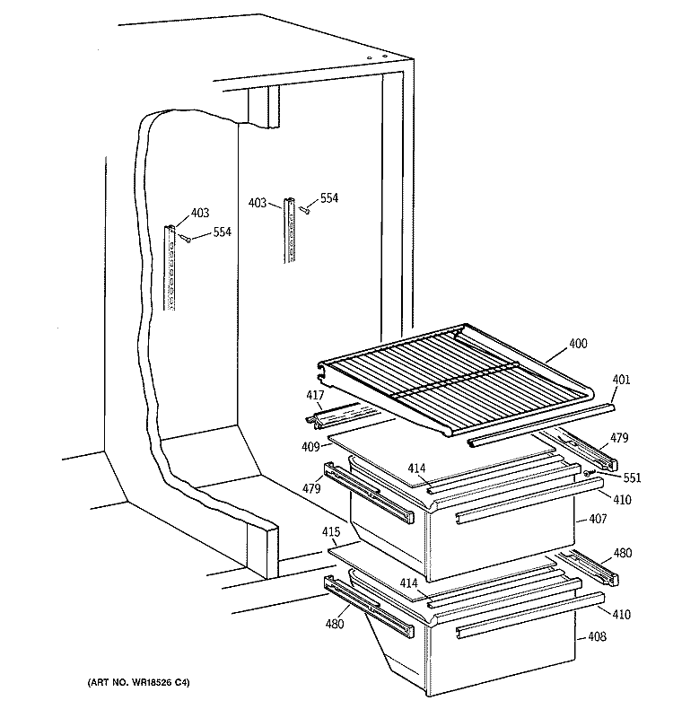 FRESH FOOD SECTION Diagram and Parts List for TFX20SABKAA  General Electric Refrigerator