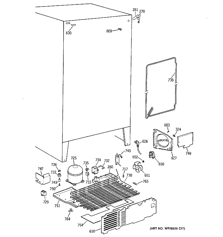 UNIT PARTS Diagram and Parts List for TFX20SABKAA  General Electric Refrigerator