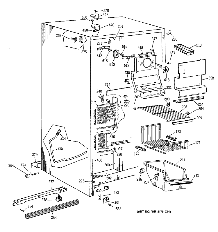 FREEZER SECTION Diagram and Parts List for TFG25PADAWW  General Electric Refrigerator
