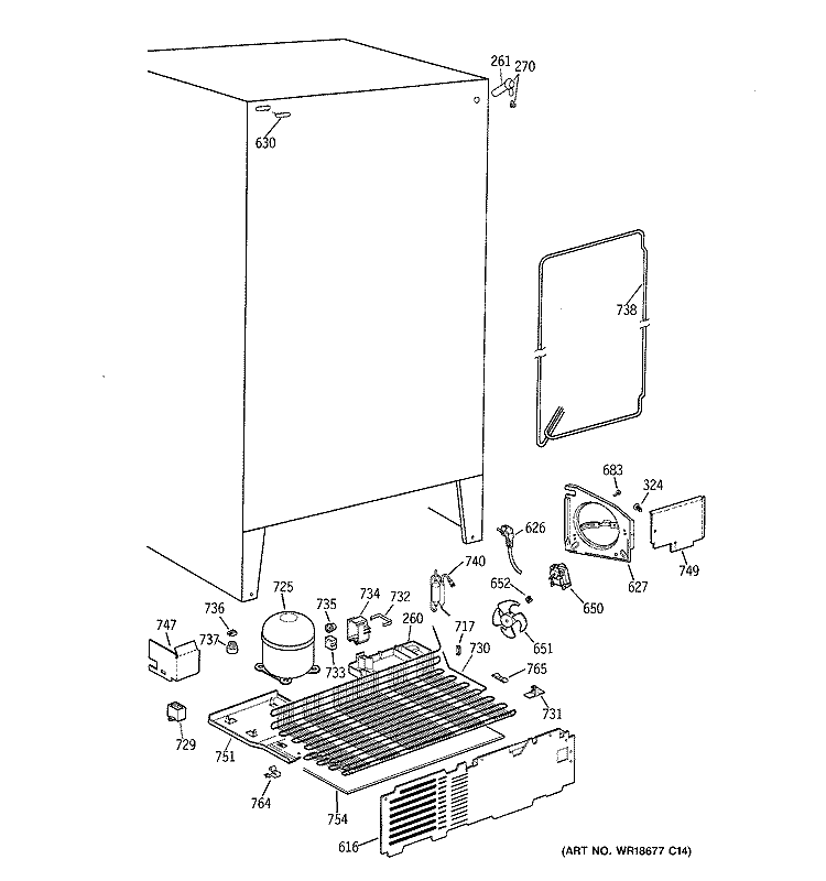 UNIT PARTS Diagram and Parts List for TFG25PADAWW  General Electric Refrigerator