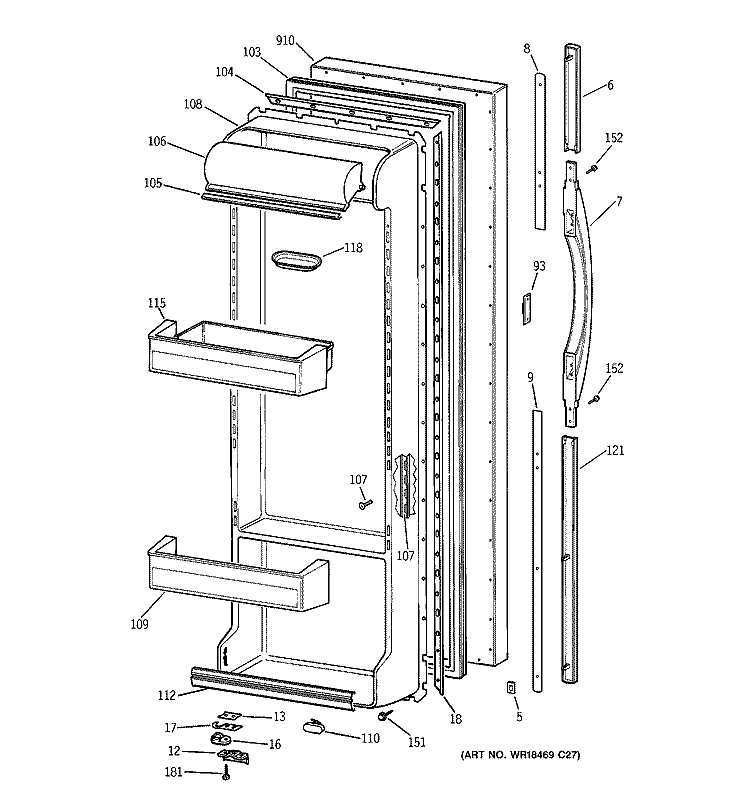 FRESH FOOD DOOR Diagram and Parts List for TFG26PEDAWH  General Electric Refrigerator