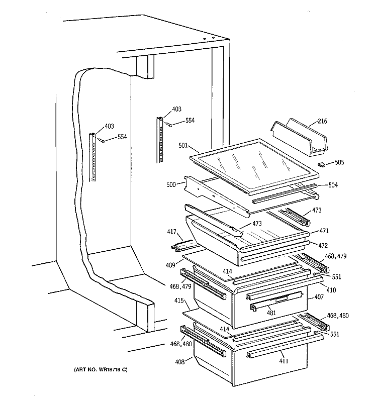 FRESH FOOD SECTION Diagram and Parts List for TFX26XPDABB  General Electric Refrigerator
