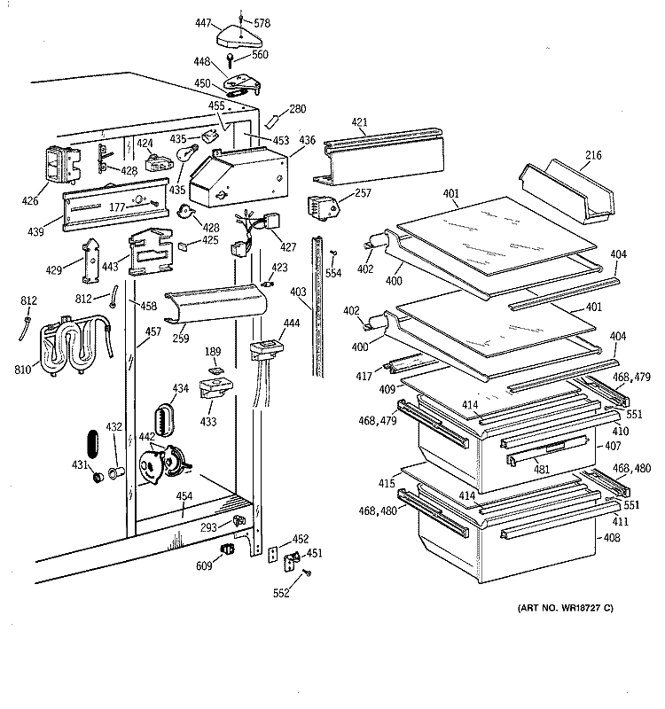 FRESH FOOD SECTION Diagram and Parts List for CST26GRDAWW  Hotpoint Refrigerator