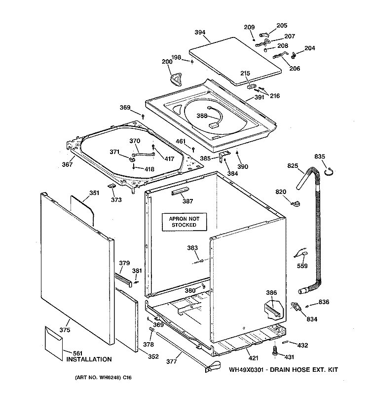 CABINET, COVER & FRONT PANEL Diagram and Parts List for WMSE4230A0WW  General Electric Washer
