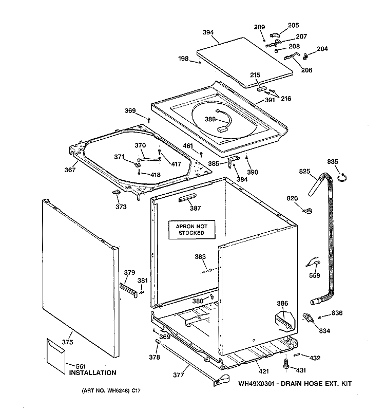 CABINET, COVER & FRONT PANEL Diagram and Parts List for WCSE3100A0WW  General Electric Washer