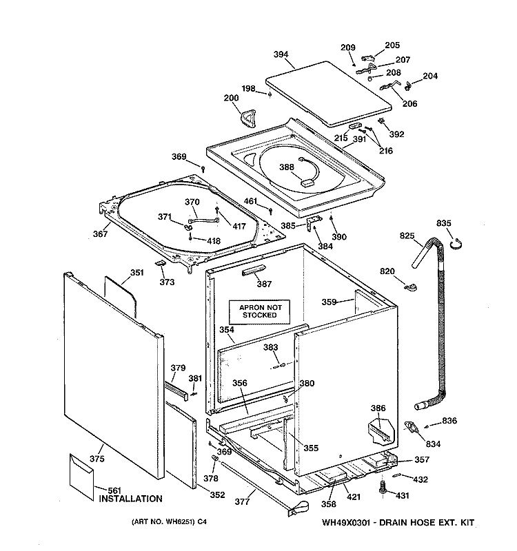 CABINET, COVER & FRONT PANEL Diagram and Parts List for WPSE5290A0AA  General Electric Washer
