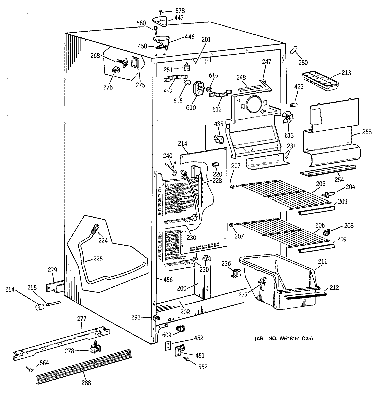 FREEZER SECTION Diagram and Parts List for MSG20GABGWW  General Electric Refrigerator