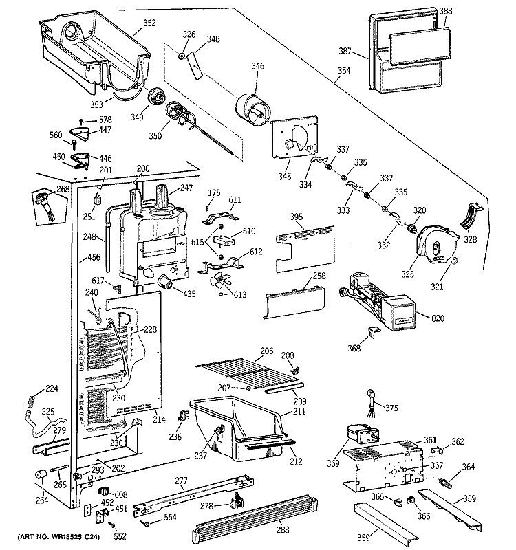 FREEZER SECTION Diagram and Parts List for MRSC20KWBKWH  General Electric Refrigerator