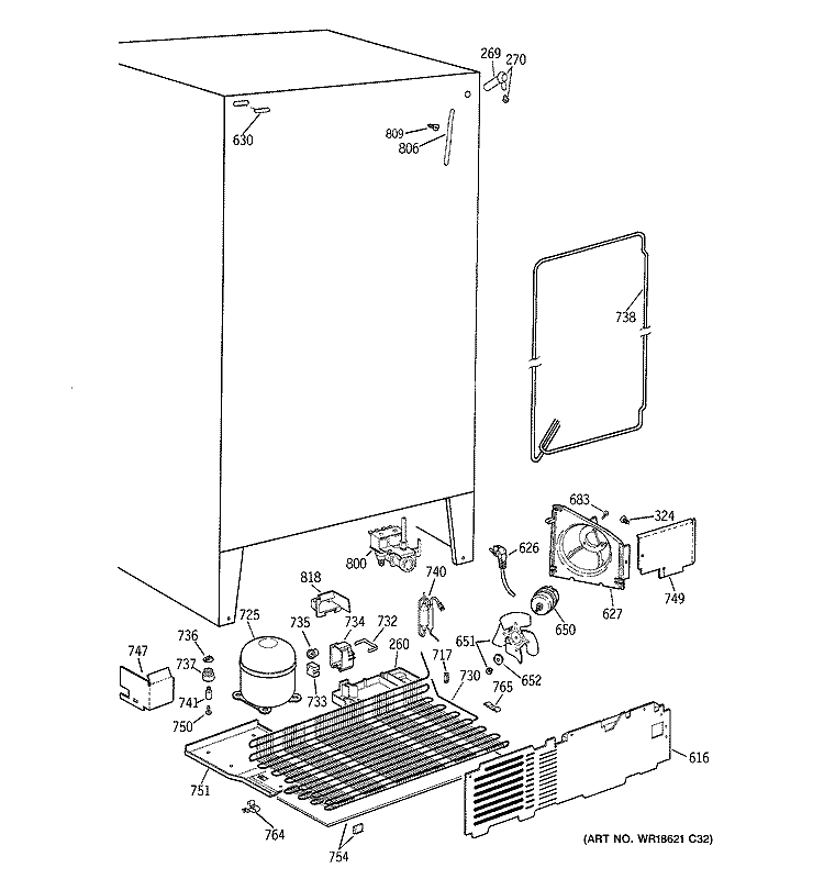 UNIT PARTS Diagram and Parts List for MRSC20KWBKWH  General Electric Refrigerator