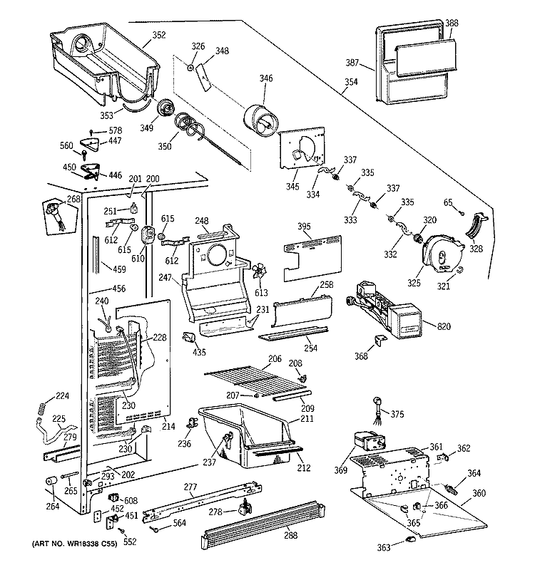FREEZER SECTION Diagram and Parts List for MSZ20BWBGWW  General Electric Refrigerator