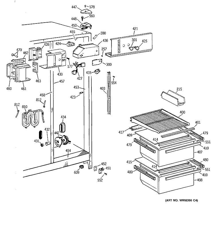 FRESH FOOD SECTION Diagram and Parts List for MSZ20BWBGWW  General Electric Refrigerator
