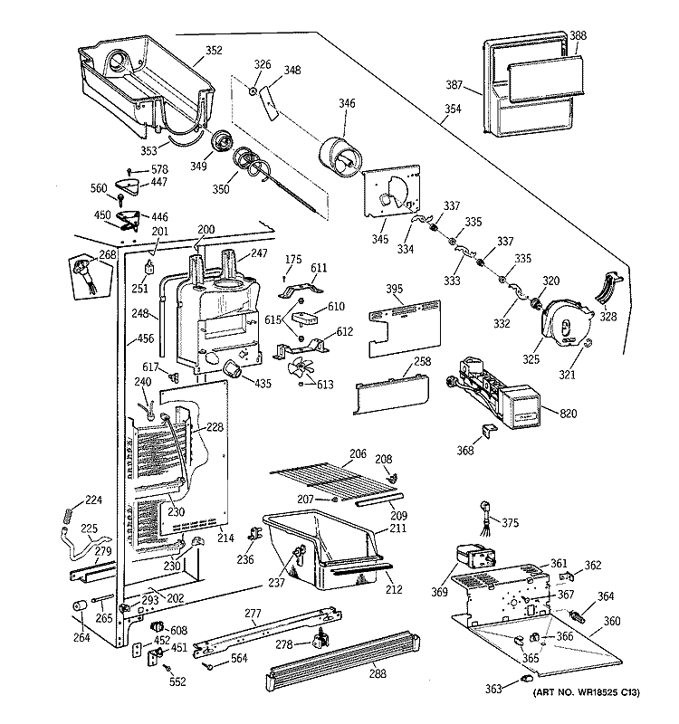 FREEZER SECTION Diagram and Parts List for MRSC20KWBGAD  General Electric Refrigerator