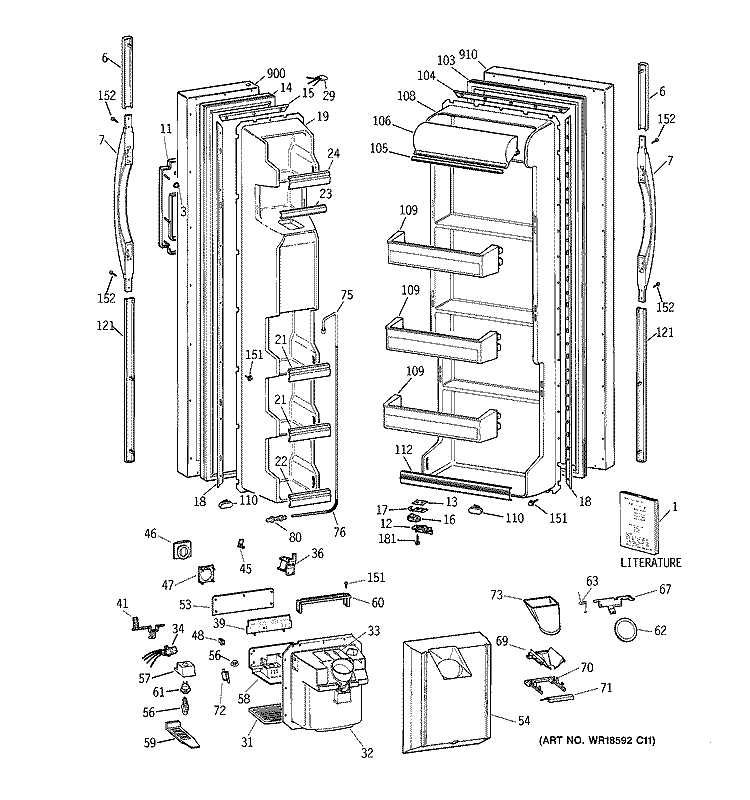 DOORS Diagram and Parts List for MSK22GRBGAD  General Electric Refrigerator