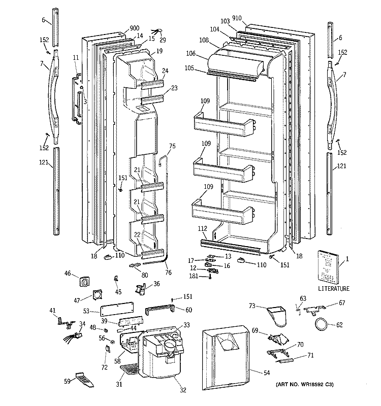DOORS Diagram and Parts List for MSG20GWBGWW  General Electric Refrigerator