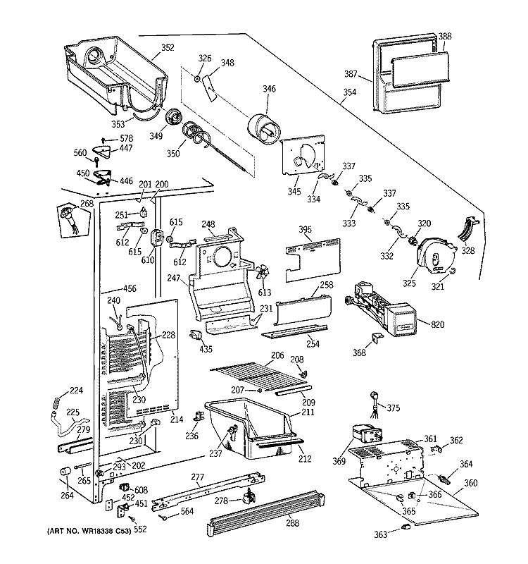 FREEZER SECTION Diagram and Parts List for MSG20GWBGWW  General Electric Refrigerator