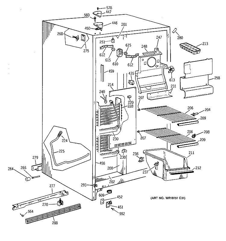 FREEZER SECTION Diagram and Parts List for MSZ20GABGWW  General Electric Refrigerator