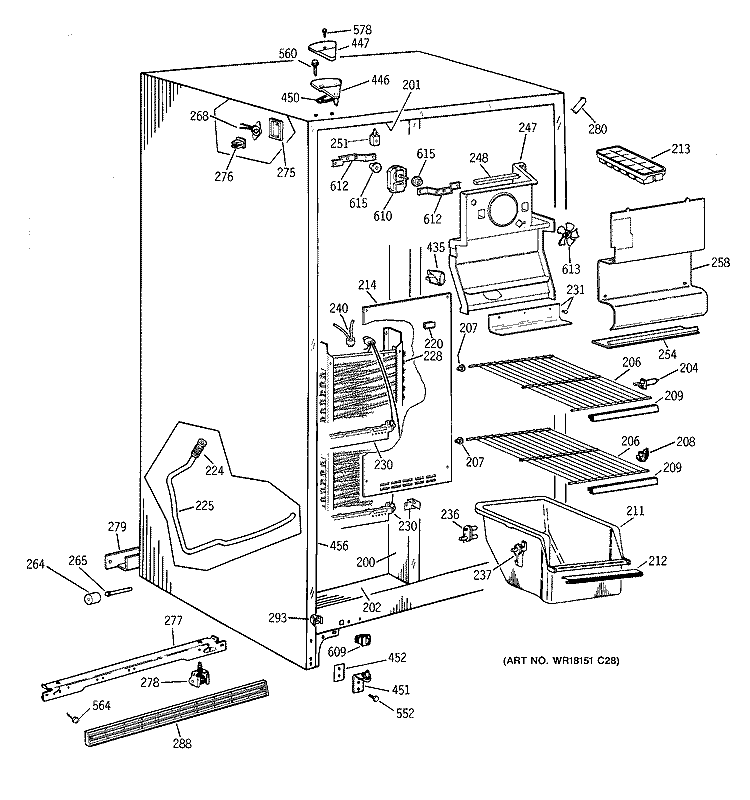 FREEZER SECTION Diagram and Parts List for MSG22GABGWW  General Electric Refrigerator