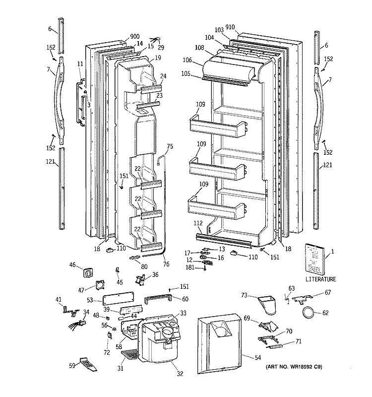 DOORS Diagram and Parts List for MSZ20GWCGWW  General Electric Refrigerator