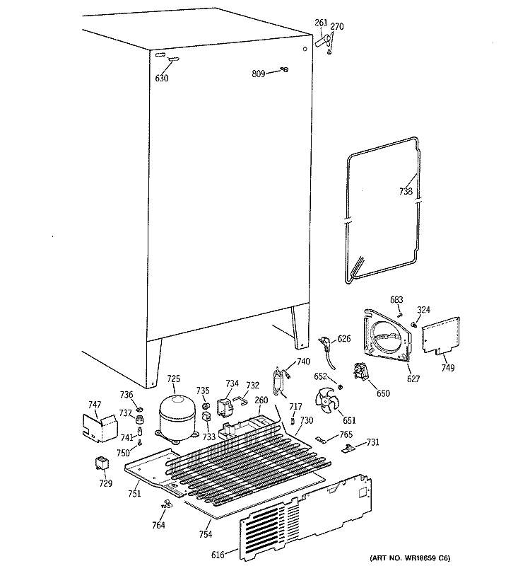 UNIT PARTS Diagram and Parts List for TFG20JABGWW  General Electric Refrigerator
