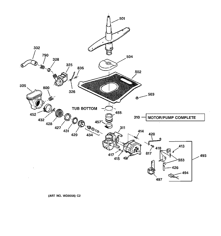 MOTOR - PUMP MECHANISM Diagram and Parts List for GSD5130D01WW  General Electric Dishwasher