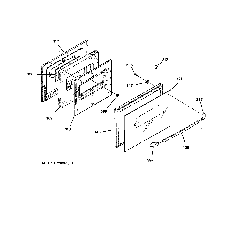 DOOR Diagram and Parts List for JSS26BW3BB  General Electric Range