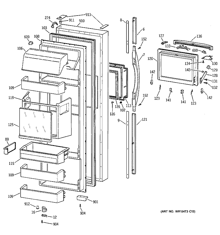 FRESH FOOD DOOR Diagram and Parts List for MSK28DHBGAA  General Electric Refrigerator