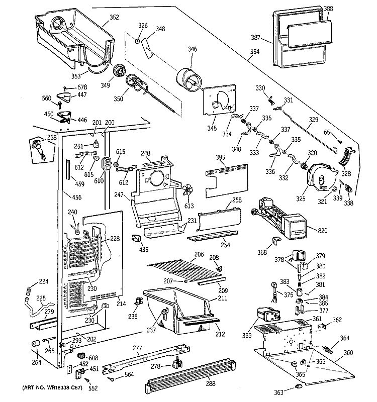 FREEZER SECTION Diagram and Parts List for TFZ20JRBGWW  General Electric Refrigerator