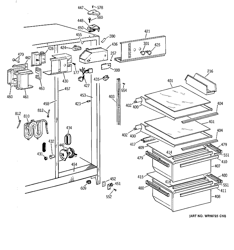 FRESH FOOD SECTION Diagram and Parts List for TFZ20JRBGWW  General Electric Refrigerator