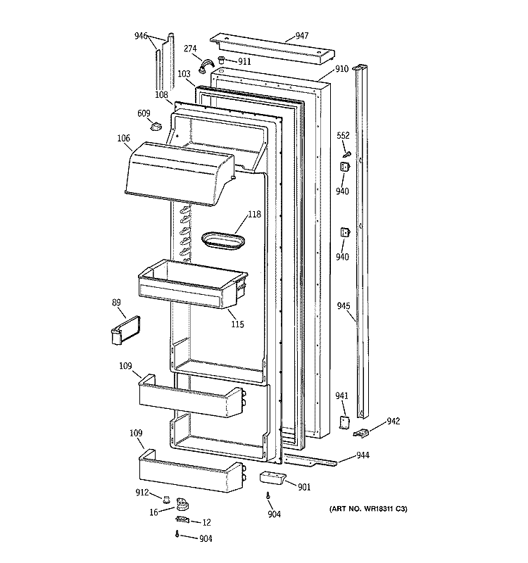 FRESH FOOD DOOR Diagram and Parts List for TPX24BPBJWW  General Electric Refrigerator