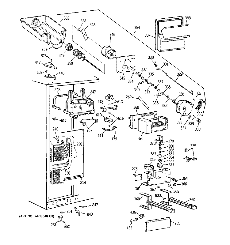 FREEZER SECTION Diagram and Parts List for TPX24BPBJWW  General Electric Refrigerator