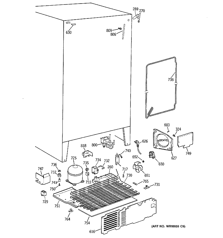 UNIT PARTS Diagram and Parts List for TFT20JRBGAA  General Electric Refrigerator