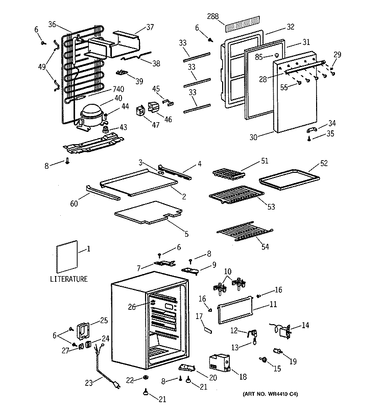 Section Diagram and Parts List for TAX6SNXBWN  General Electric Refrigerator