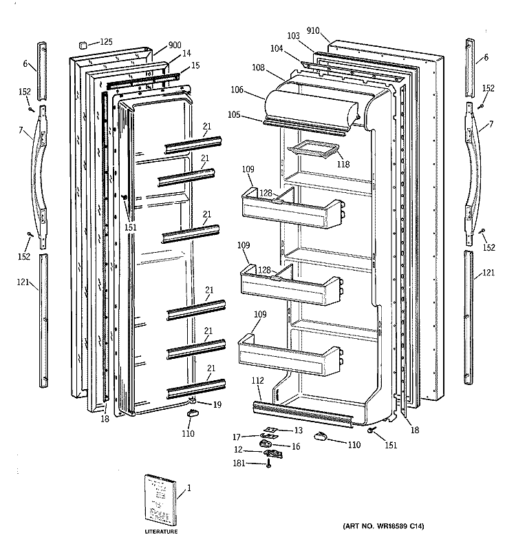DOORS Diagram and Parts List for TFZ20JABGWW  General Electric Refrigerator