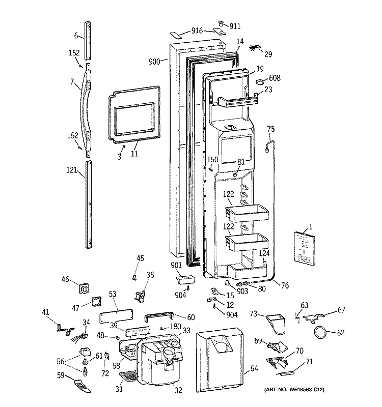 FREEZER DOOR Diagram and Parts List for MSG28DHCGWW  General Electric Refrigerator