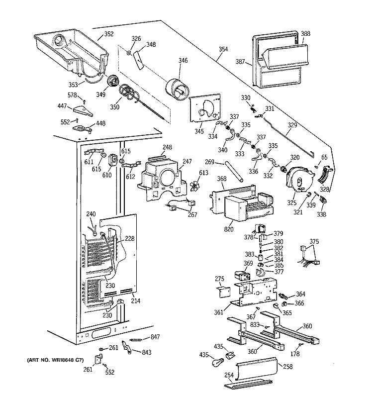 FREEZER SECTION Diagram and Parts List for MSG28DHCGWW  General Electric Refrigerator