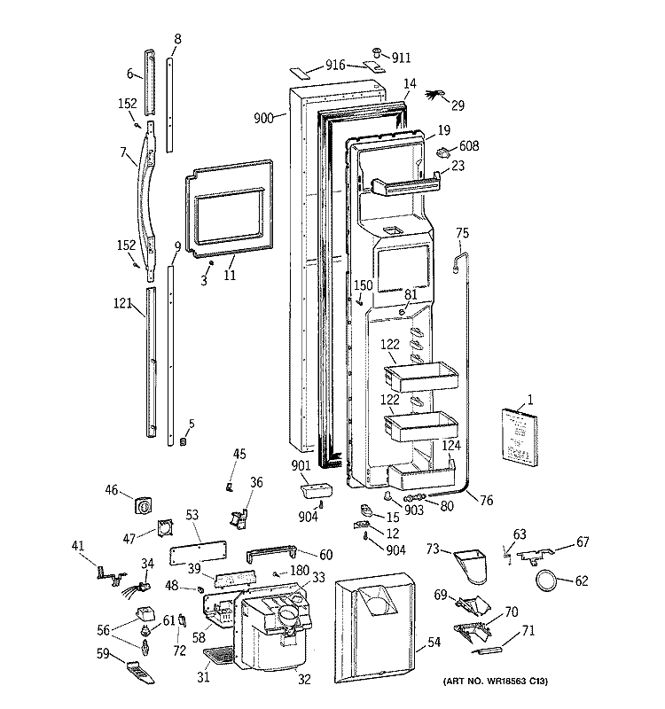FREEZER DOOR Diagram and Parts List for MSK28DRBGAA  General Electric Refrigerator